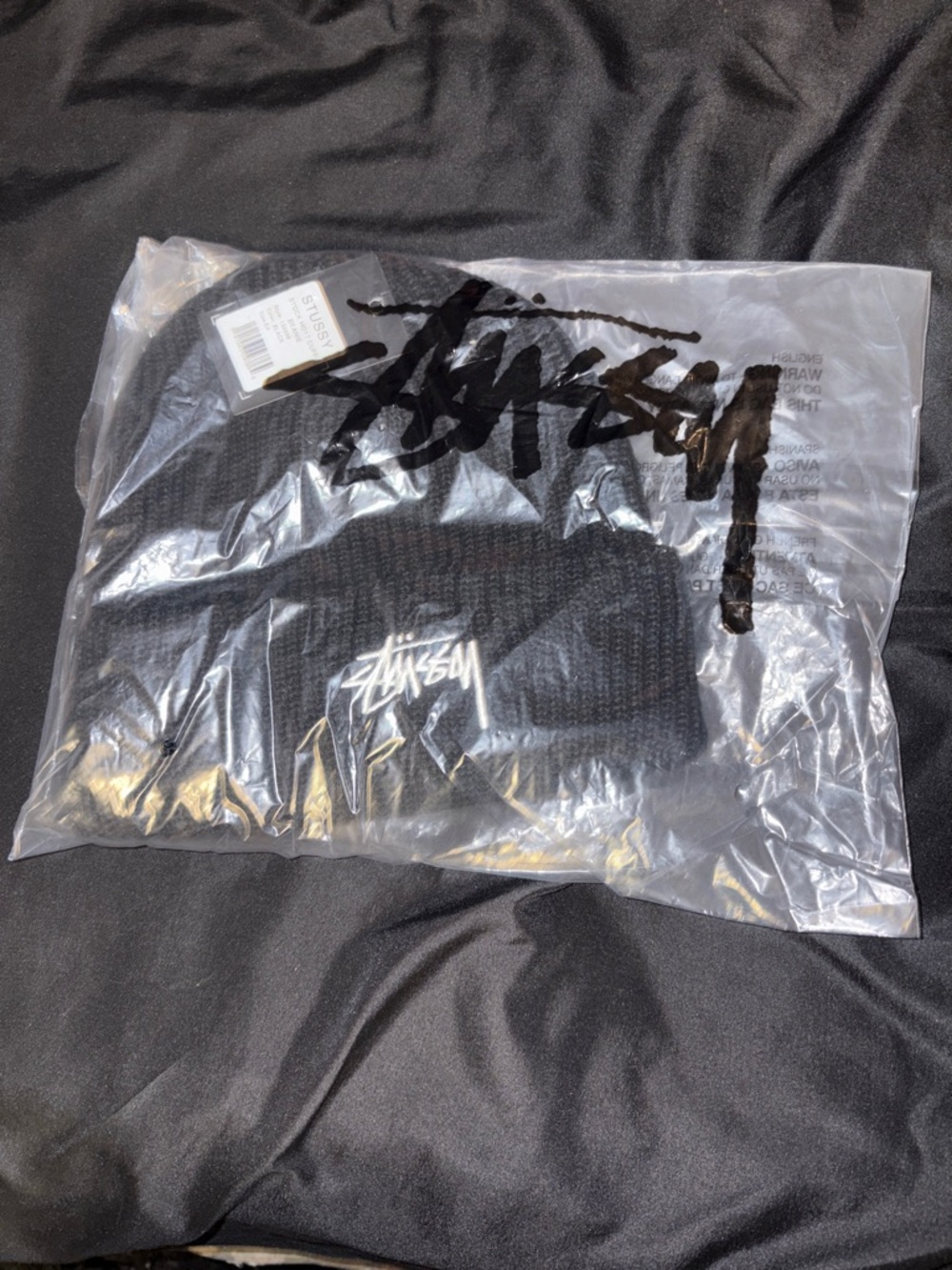 Stüssy Black Beanie with White Logo